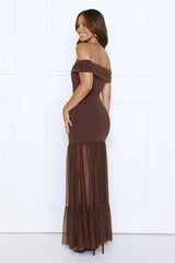 Aurora Radiance Off Shoulder Maxi Dress Brown