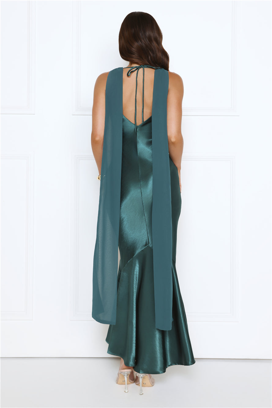 Celestial Evening Satin Maxi Dress Teal