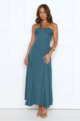 Glossed Edge One Shoulder Maxi Dress Teal
