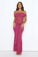 Nightfall Glitter Off Shoulder Maxi Dress Plum
