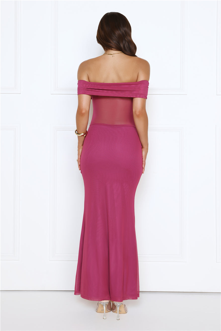 Nightfall Glitter Off Shoulder Maxi Dress Plum