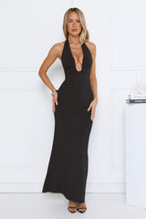 Hot Girl Designed Halter Maxi Dress Black