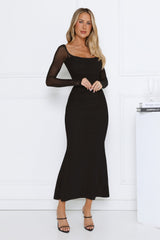 Trendsetter Edit Mesh Long Sleeve Maxi Dress Black