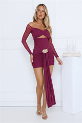 Sleek Sensation Long Sleeve Mini Dress Magenta