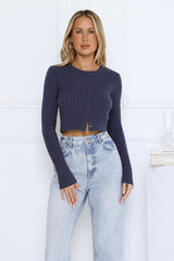 Knit Statement Cable Cropped Cardigan Navy