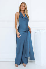 Outfit Upgrade Satin Halter Maxi Dress Teal