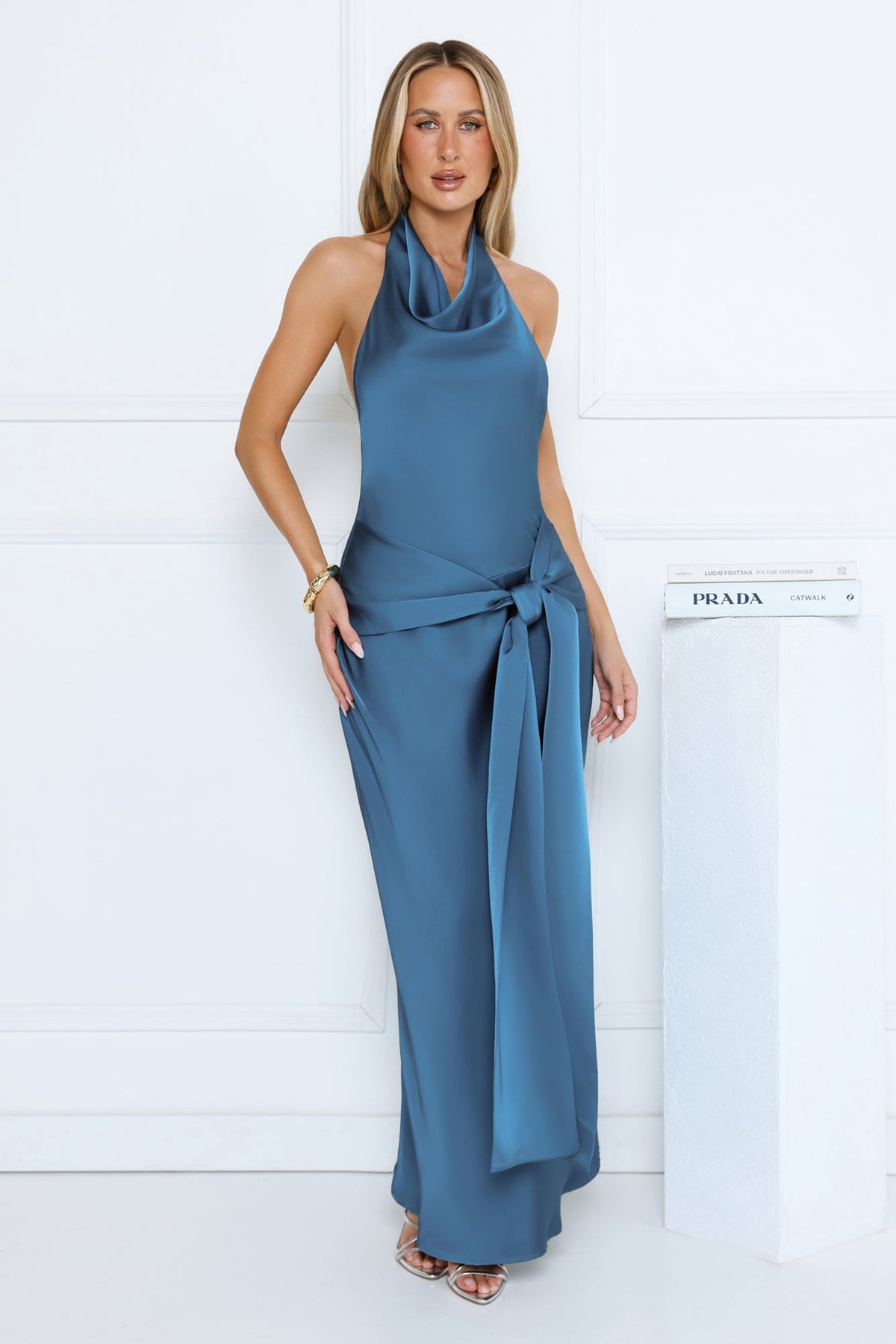 Outfit Upgrade Satin Halter Maxi Dress Teal