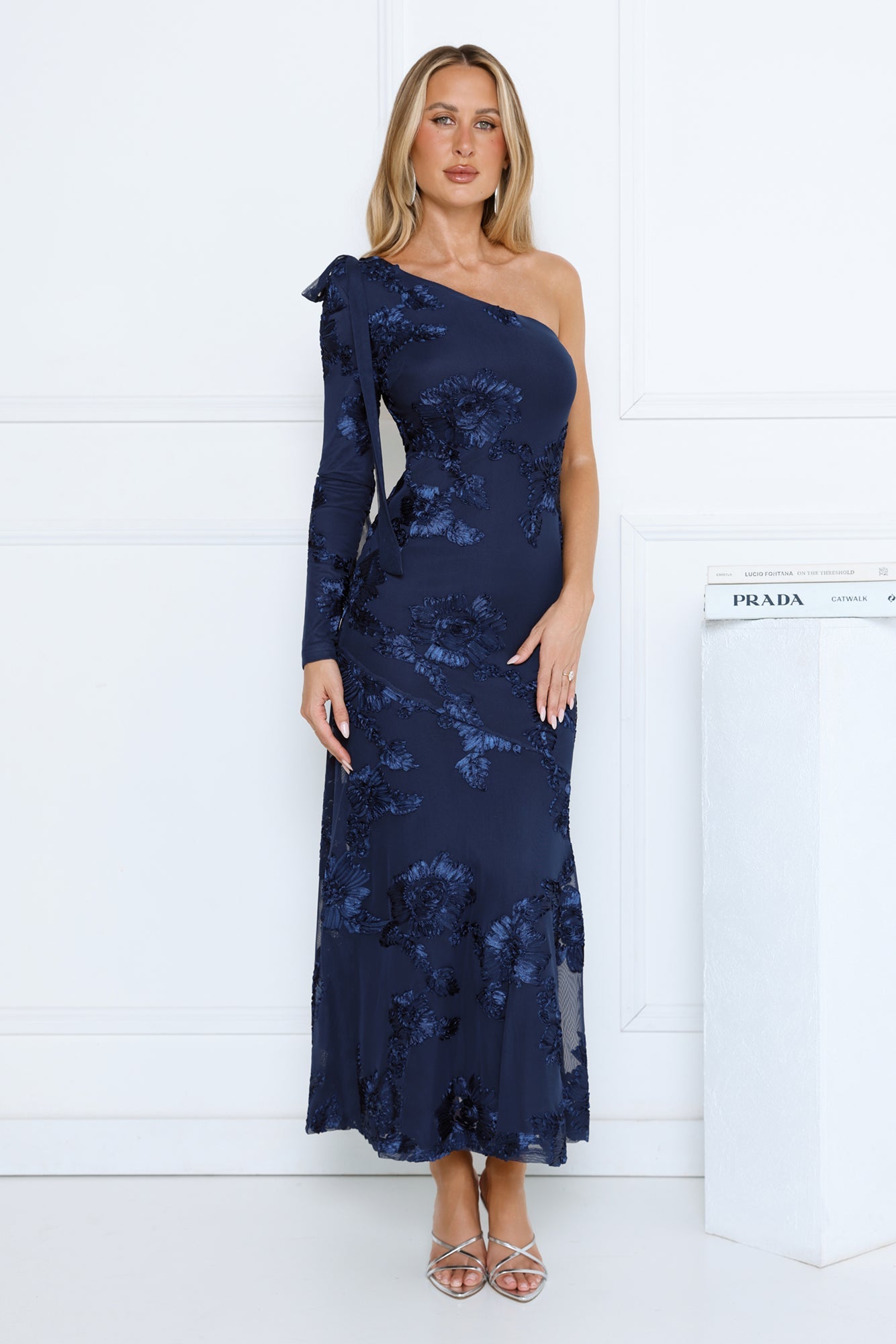 Wildflower Mood One Shoulder Maxi Dress Navy