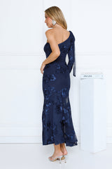 Wildflower Mood One Shoulder Maxi Dress Navy
