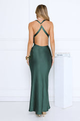 Evening Shine Satin Maxi Dress Green
