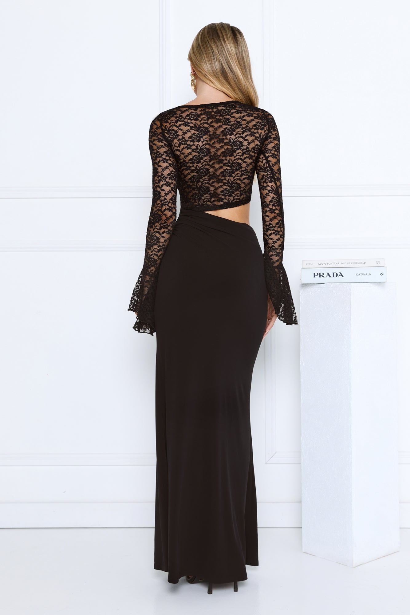 Rooftop Muse Lace Long Sleeve Maxi Dress Black