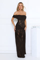 Subtle Allure Off Shoulder Sheer Lace Maxi Dress Black