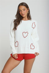 Candy Cane Love Knit Sweater White