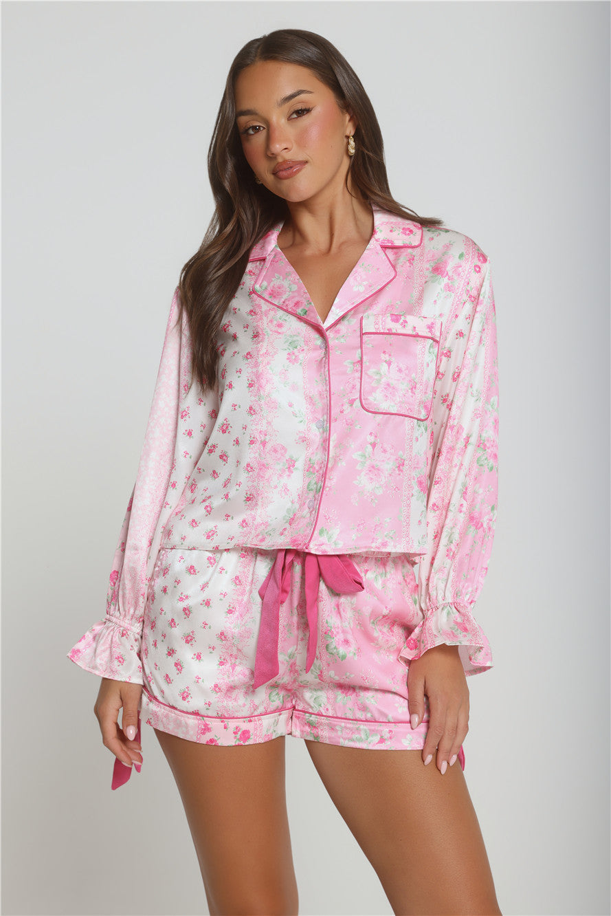 Paisley Nights Satin Pajama Set Pink