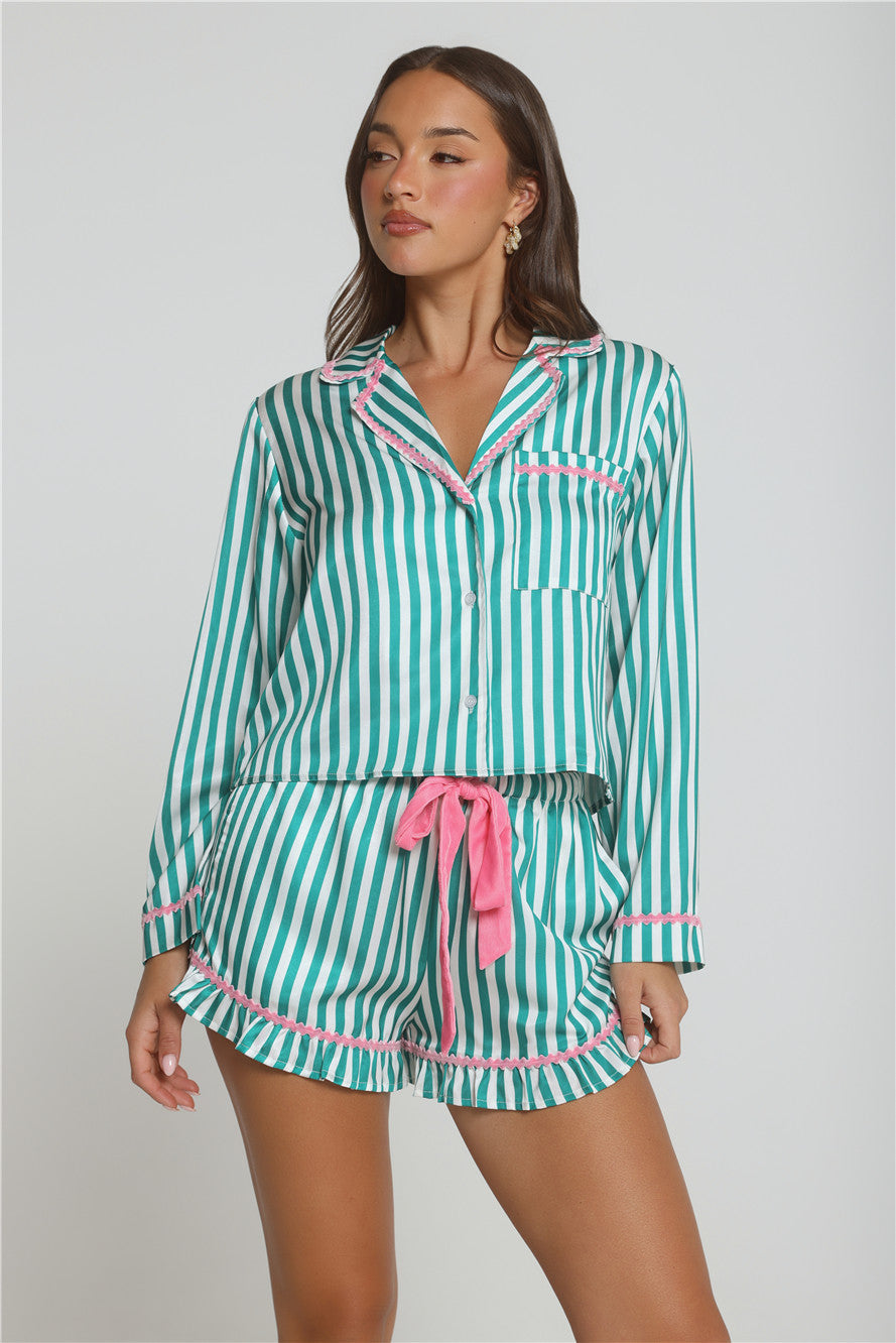 Merry And Bright Satin Pajama Set Green