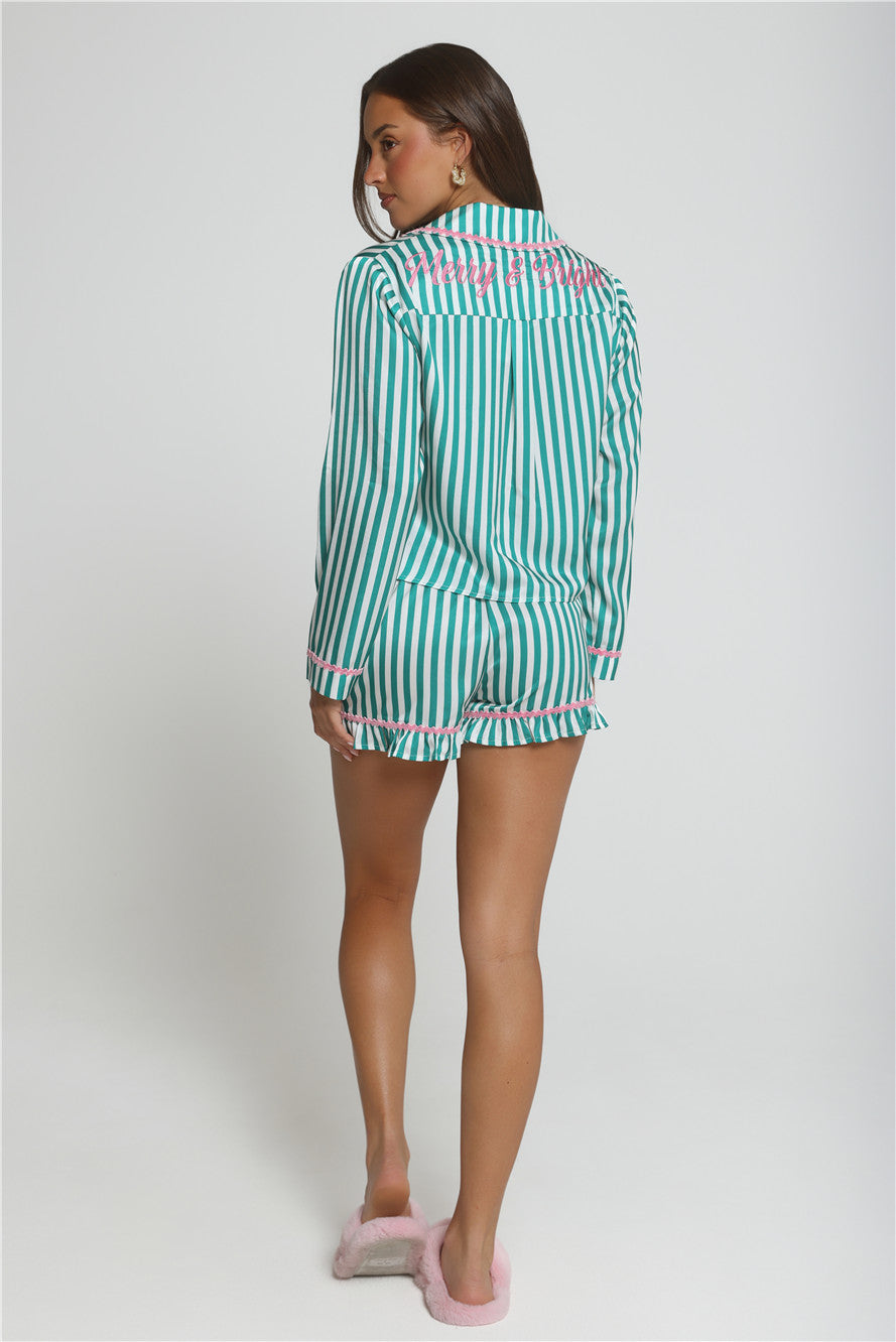 Merry And Bright Satin Pajama Set Green
