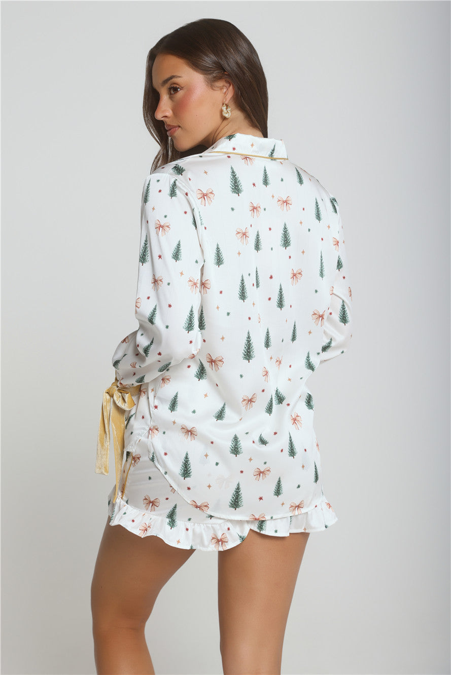 Velvet Snowfall Satin Pyjama Set White