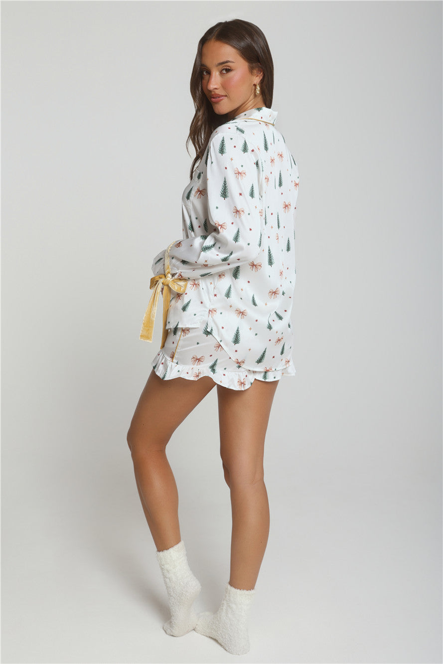 Velvet Snowfall Satin Pyjama Set White