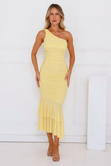 Misty Isles One Shoulder Mesh Maxi Dress Yellow
