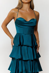 Lights Camera Party Satin Maxi Dress Emerald