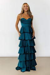 Lights Camera Party Satin Maxi Dress Emerald