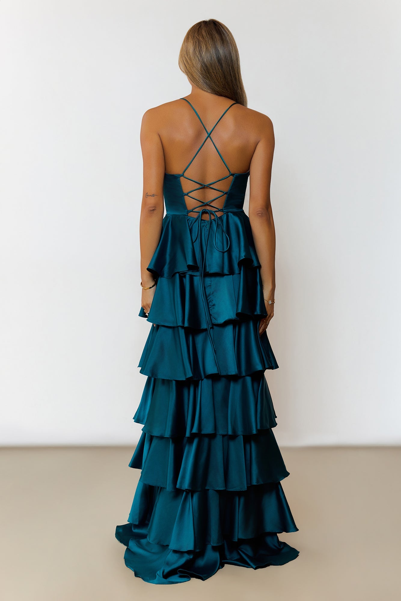 Lights Camera Party Satin Maxi Dress Emerald