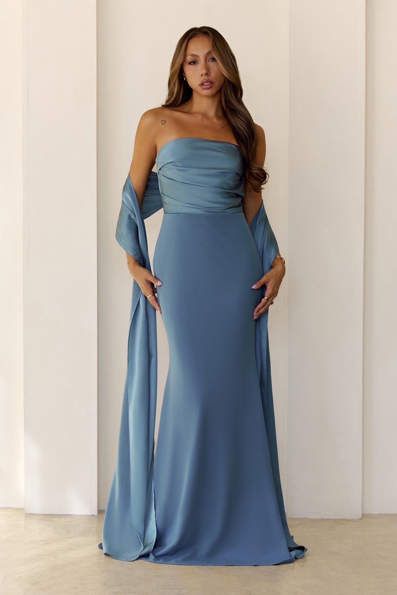 Luxe Nights Strapless Maxi Dress Dusty Blue
