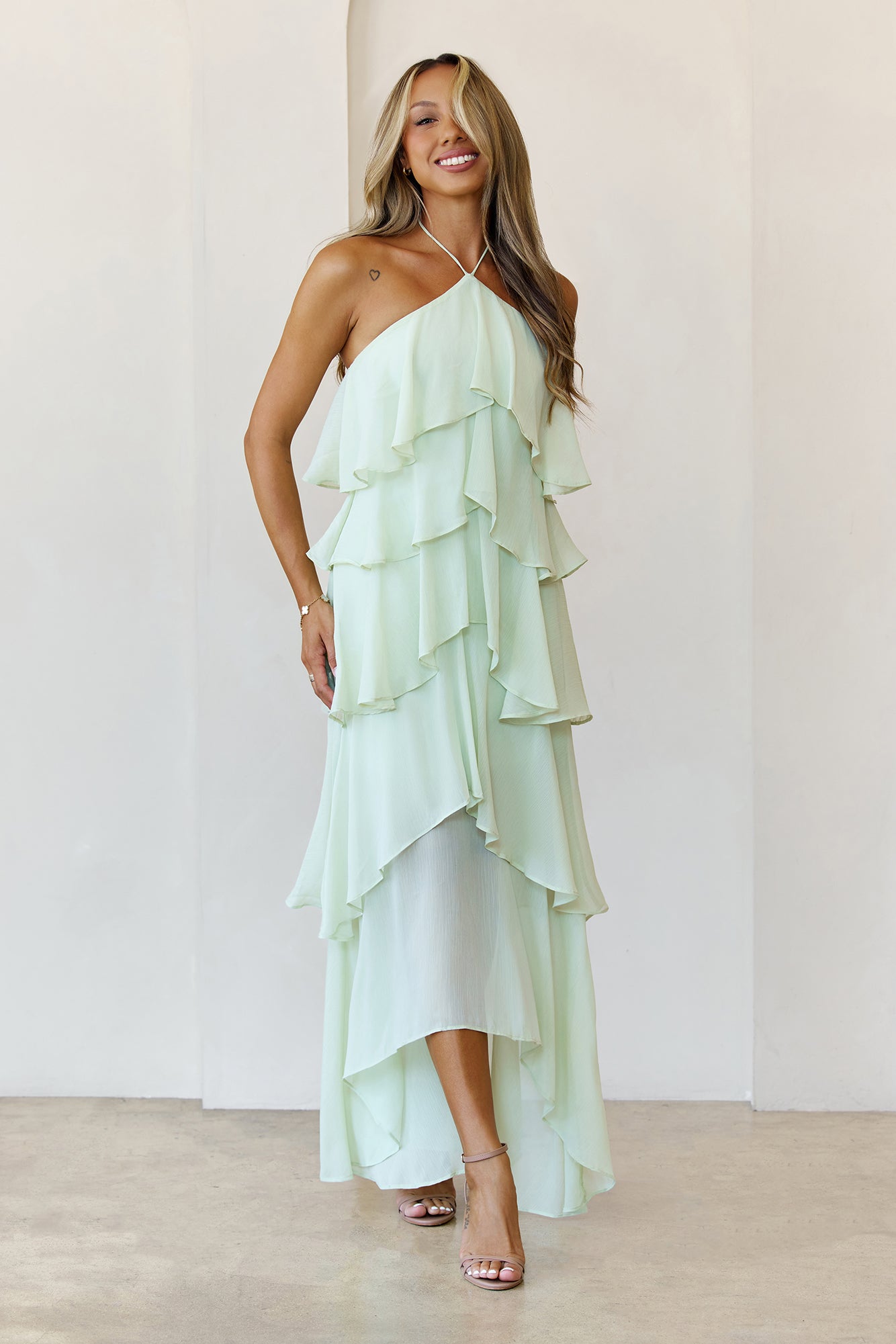 Santorini Breeze Halter Maxi Dress Lime