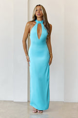 High Society Soirée Halter Maxi Dress Blue