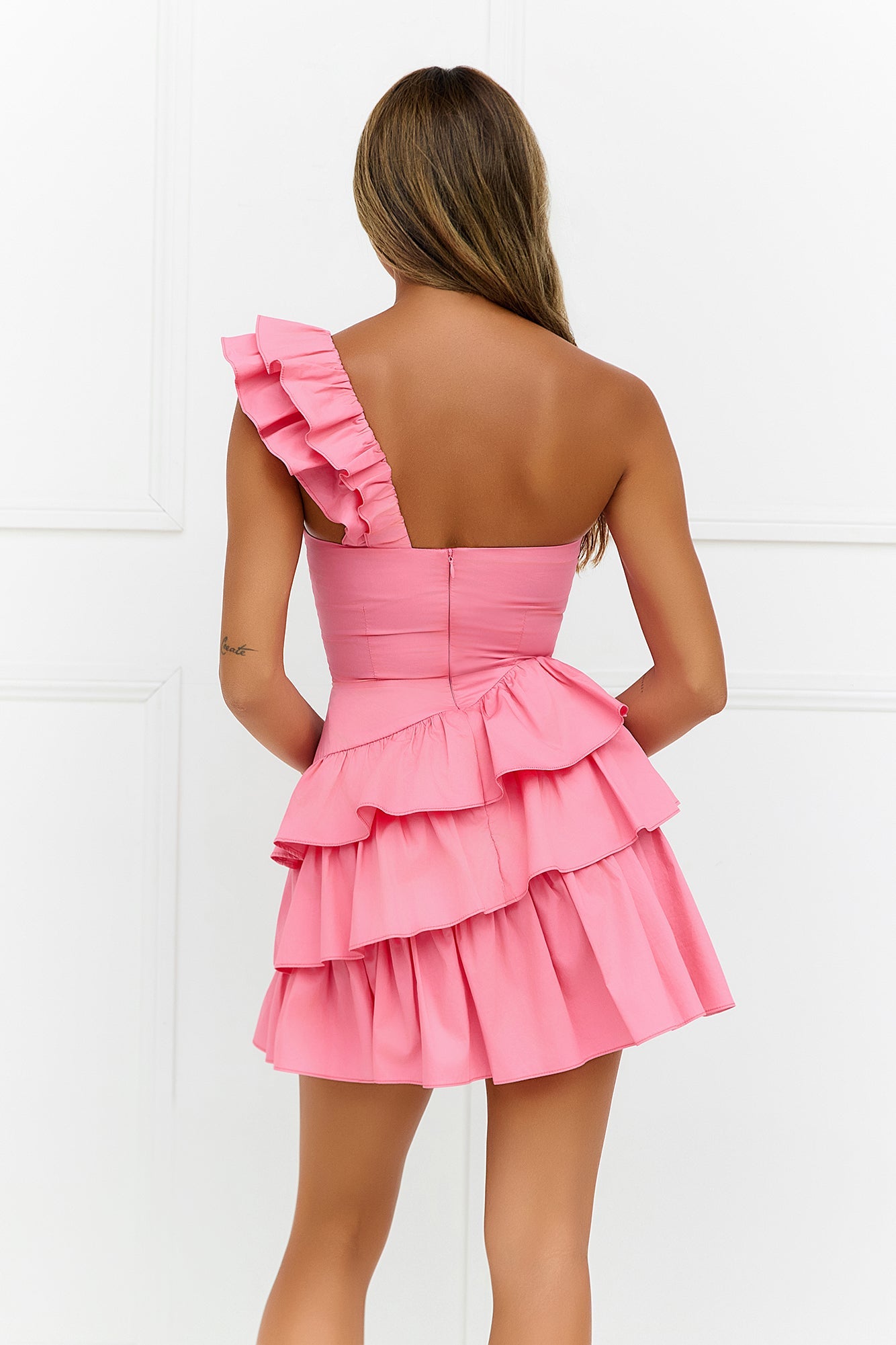 Precious Time One Shoulder Mini Dress Pink