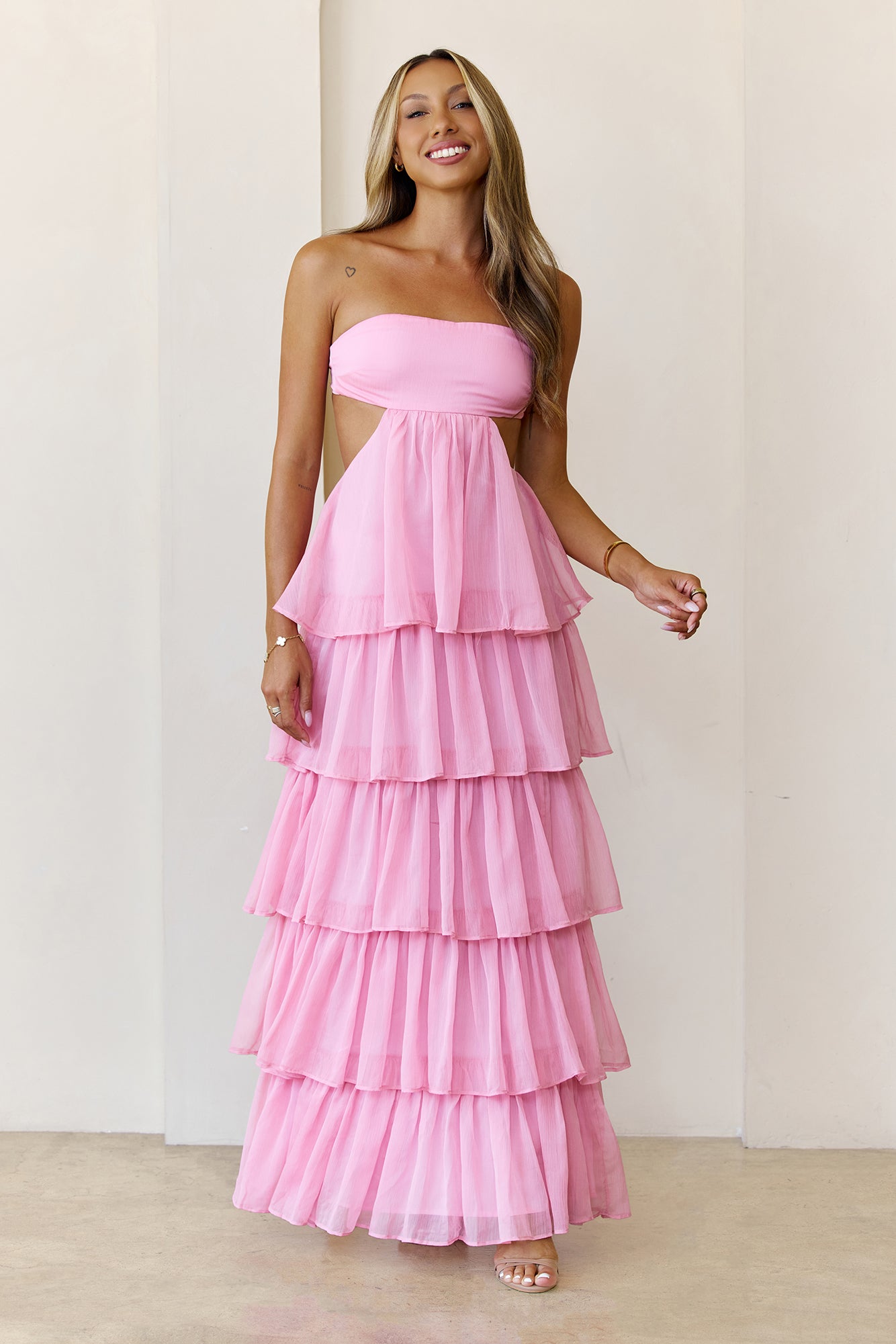 Luxe Mode Strapless Maxi Dress Pink