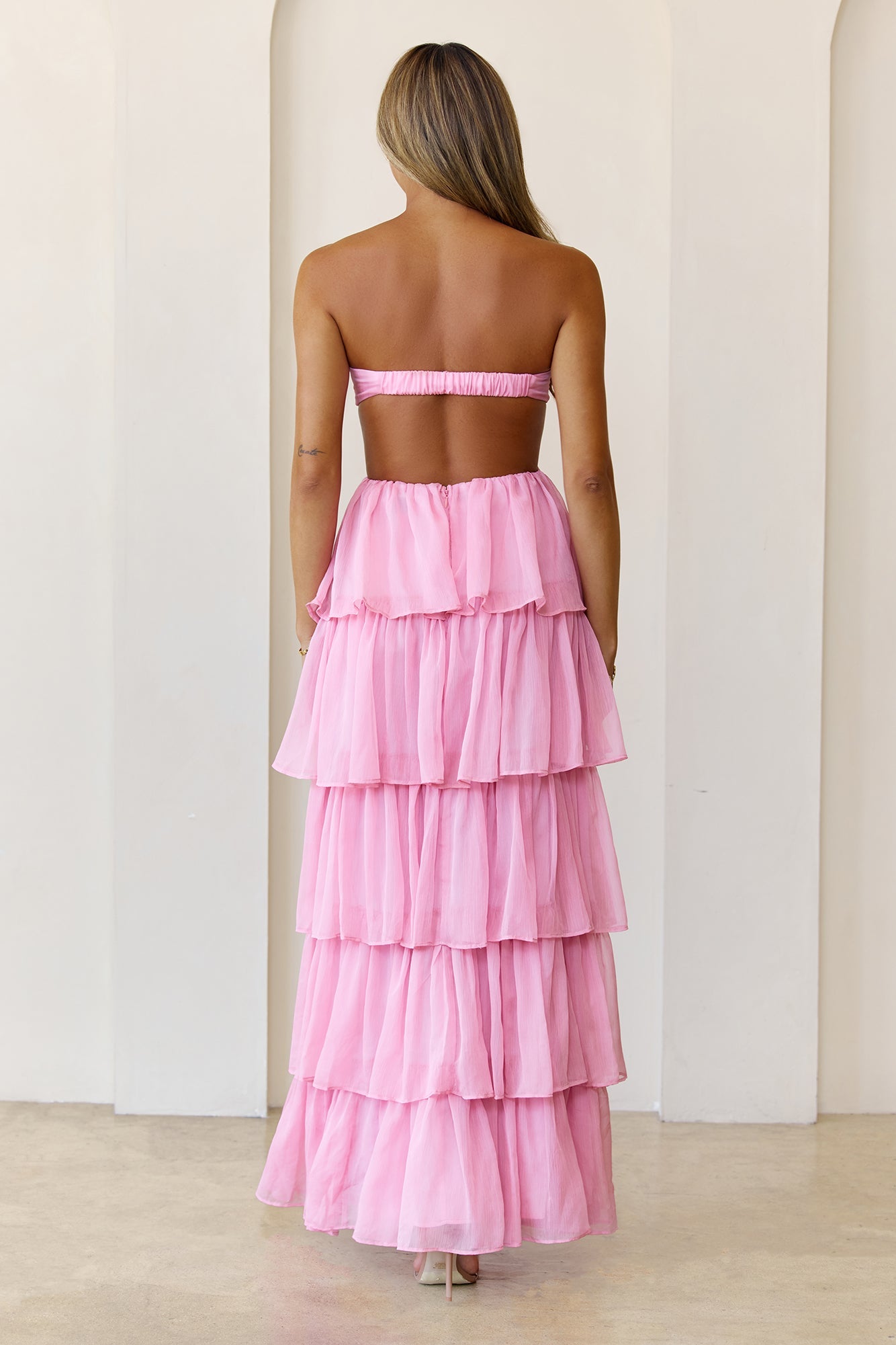 Luxe Mode Strapless Maxi Dress Pink