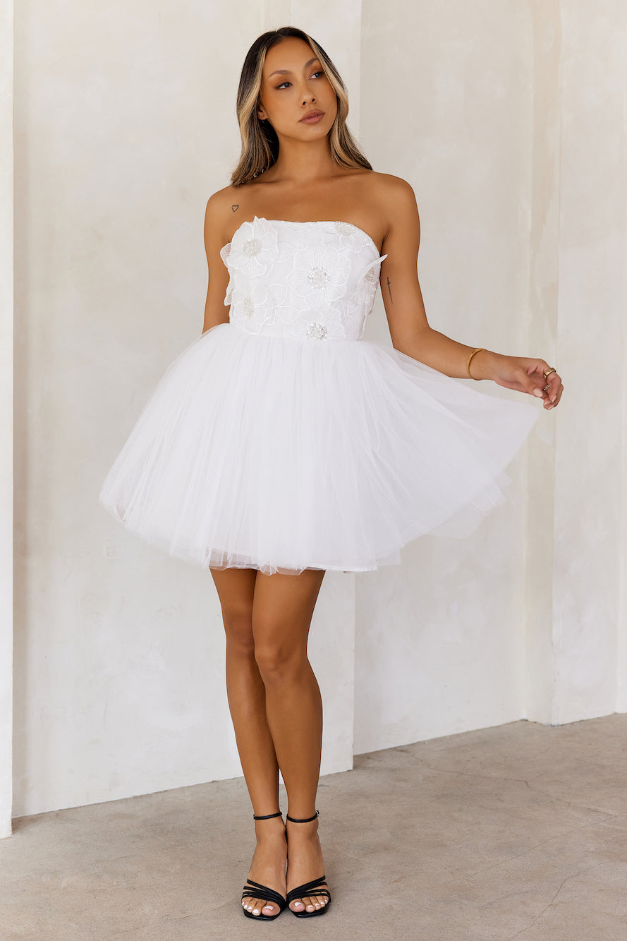 Princess Luxe Tulle Strapless Mini Dress White
