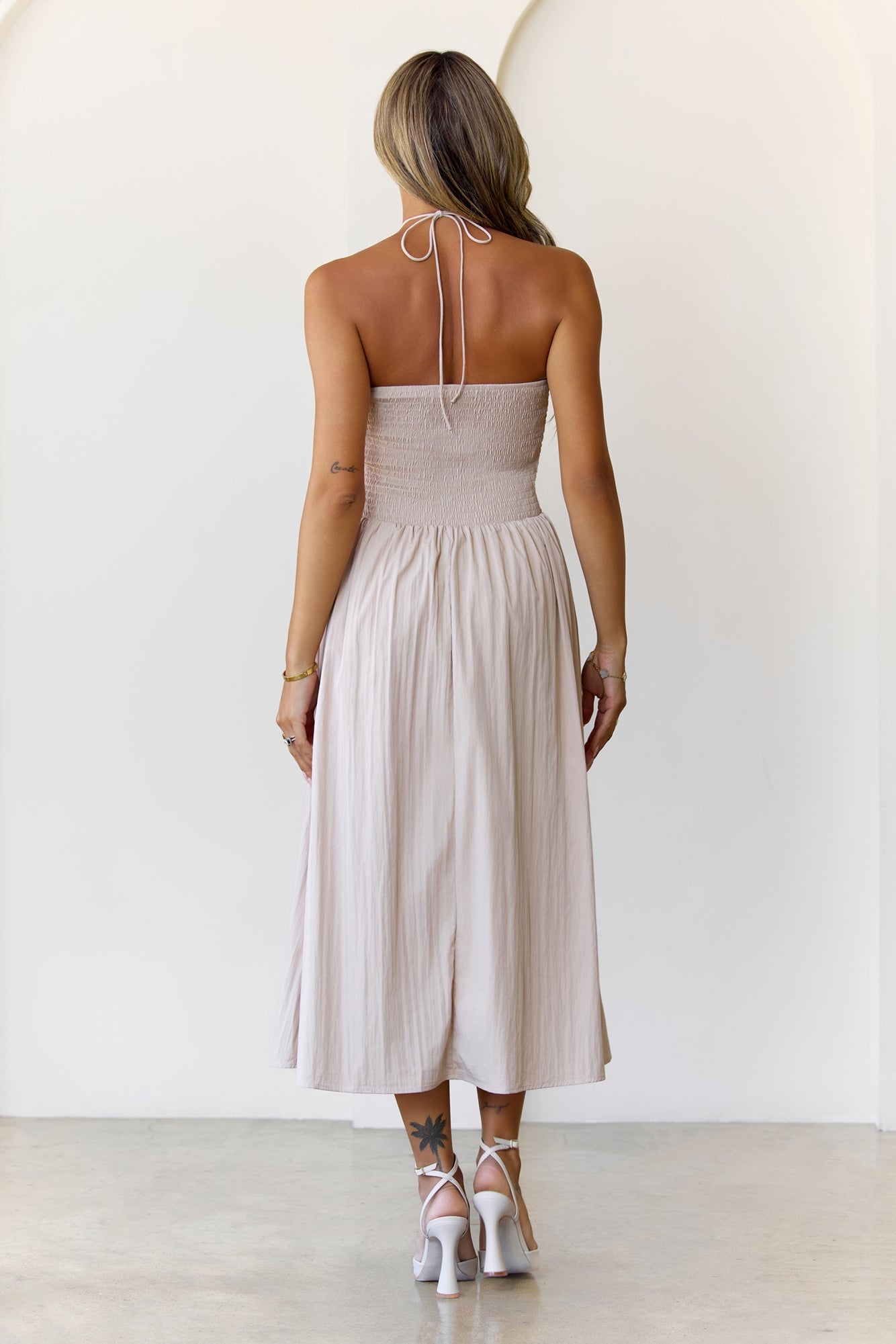 Soft Intentions Halter Mini Dress Beige