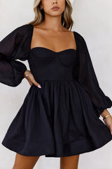 Modern Love Story Long Sleeve Mini Dress Black
