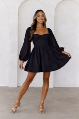 Modern Love Story Long Sleeve Mini Dress Black