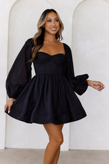 Modern Love Story Long Sleeve Mini Dress Black