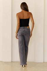 DNM Mid Waisted Embellished Straight Leg Jeans Charcoal
