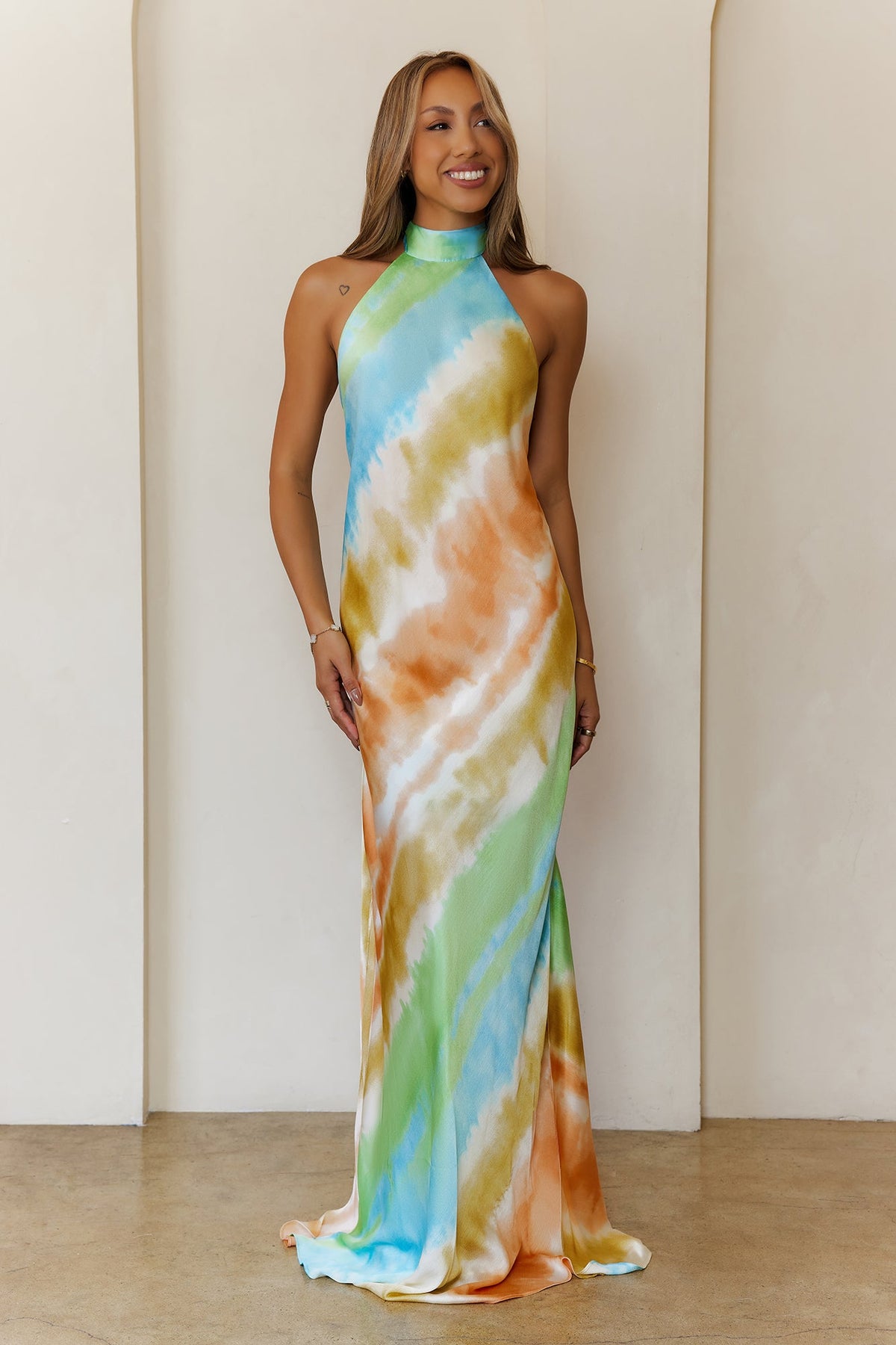 Pastel Whirl Halter Maxi Dress Green