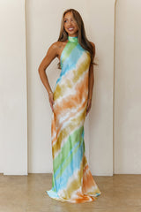 Pastel Whirl Halter Maxi Dress Green