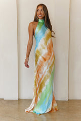 Pastel Whirl Halter Maxi Dress Green