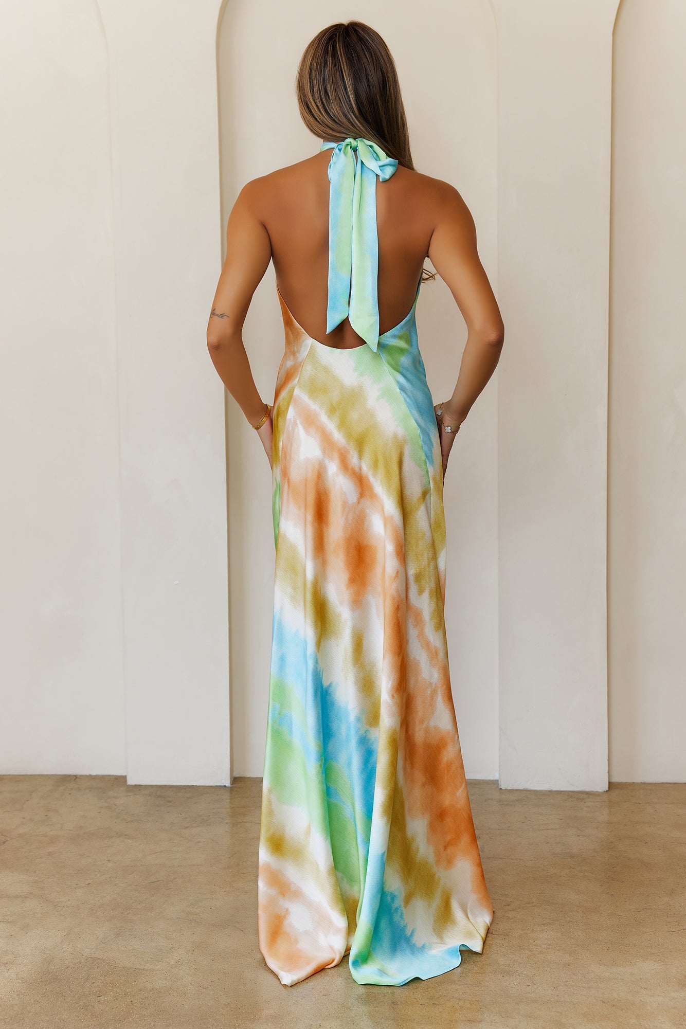 Pastel Whirl Halter Maxi Dress Green