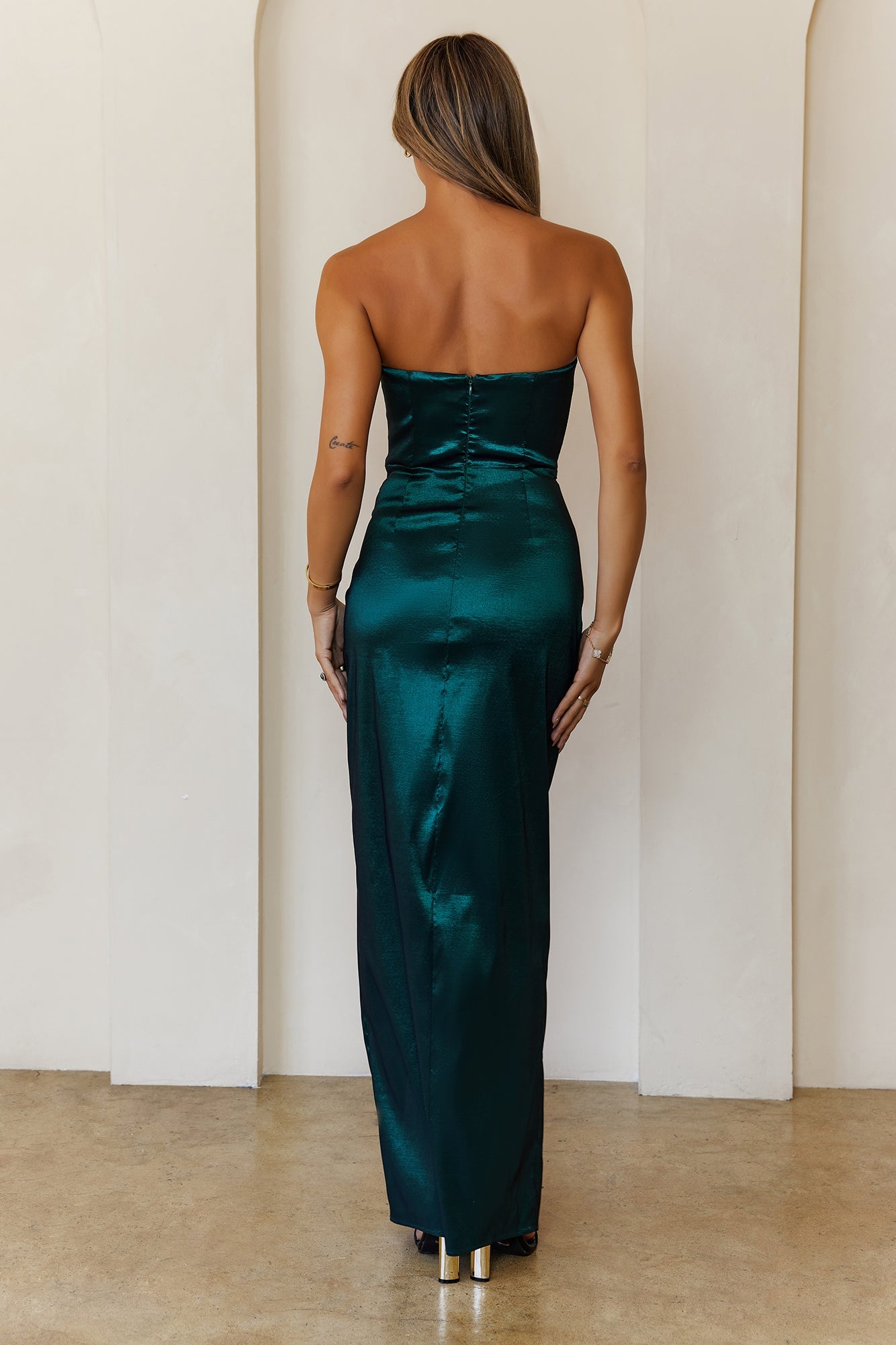 Soulmate Magic Strapless Satin Maxi Dress Green