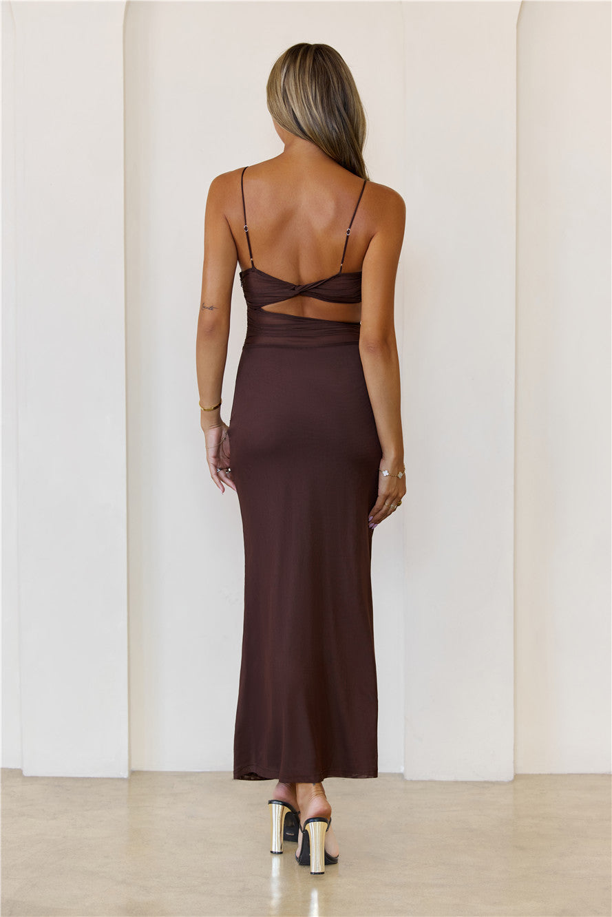 Poised Perfection Mesh Maxi Dress Brown