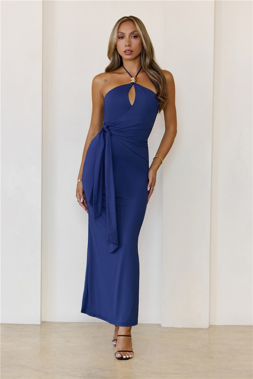 Sundown Spirit Halter Maxi Dress Navy