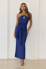 Sundown Spirit Halter Maxi Dress Navy