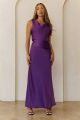 Silken Breeze Satin Maxi Dress Purple
