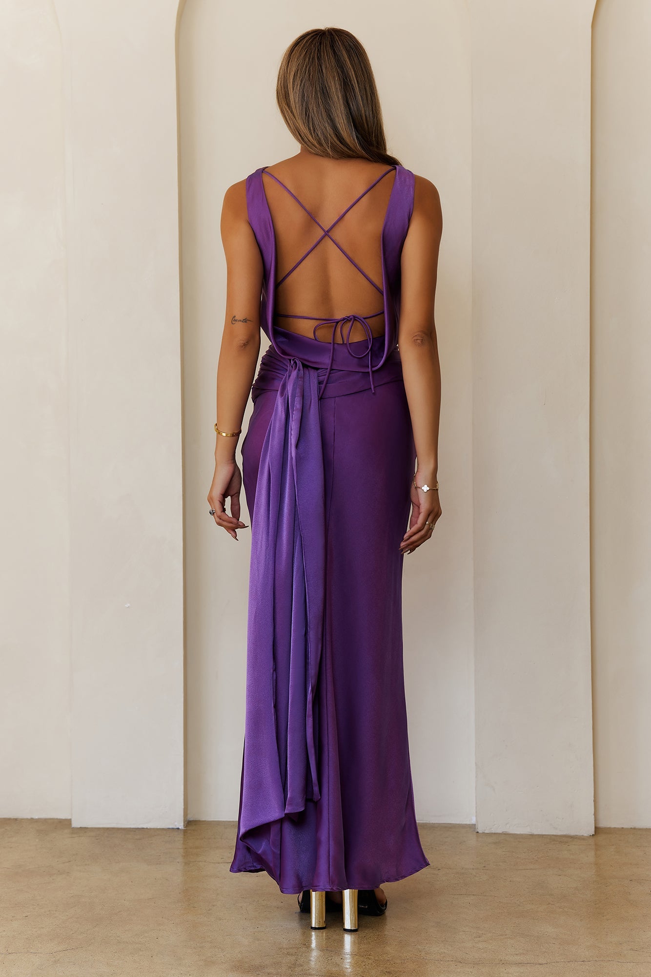 Silken Breeze Satin Maxi Dress Purple