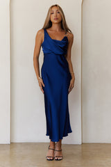 Pretty in Passion Satin Maxi Dress Navy