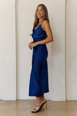 Pretty in Passion Satin Maxi Dress Navy